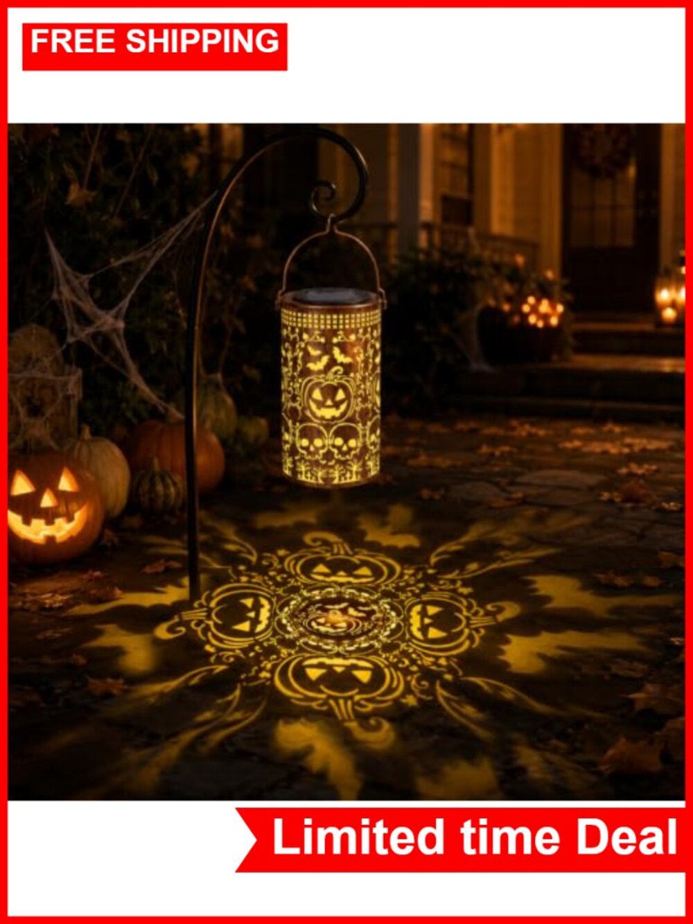 Solar Halloween Pumpkin Lantern Outdoor Metal Waterproof Yard Patio Decor